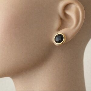 VTG Swarovski S.A.L. Black Crystal Clip-On Earrings Gold Tone Emerald Cut 80s